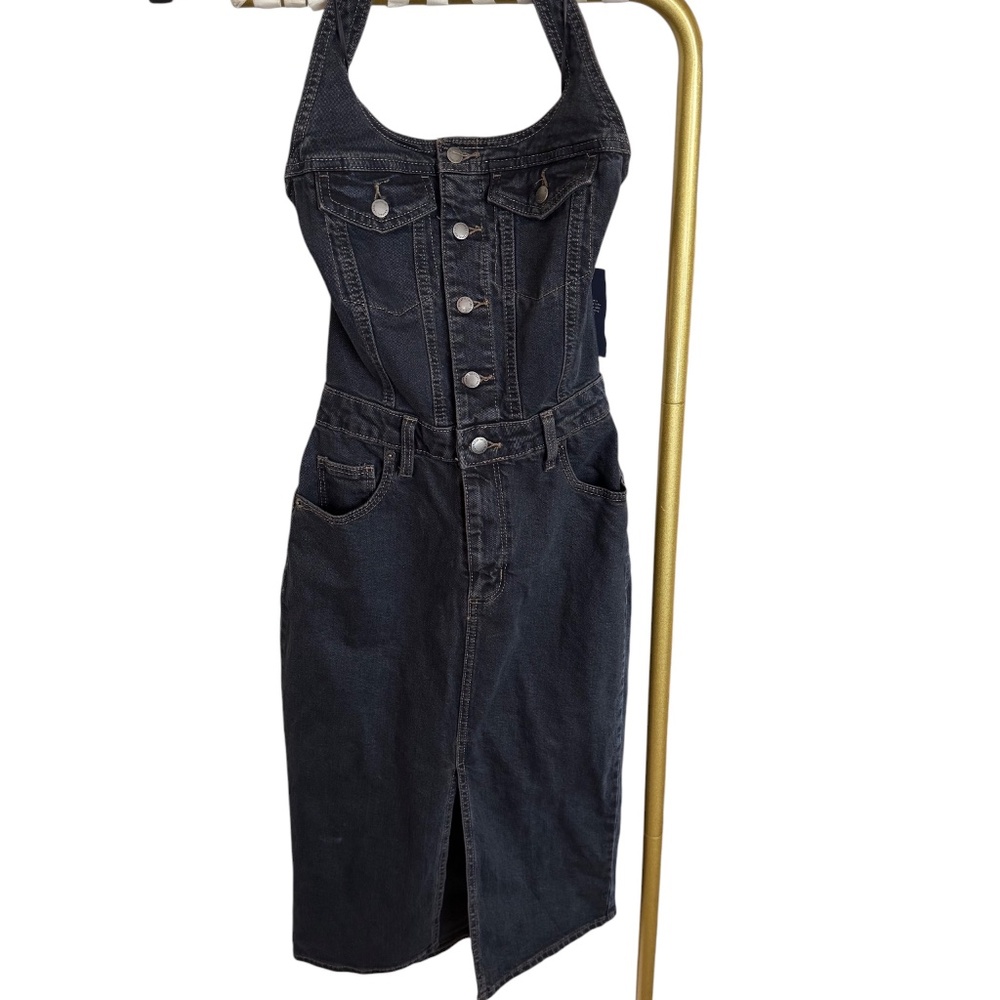 Universal Thread women's black denim halter midi dress Sz 2